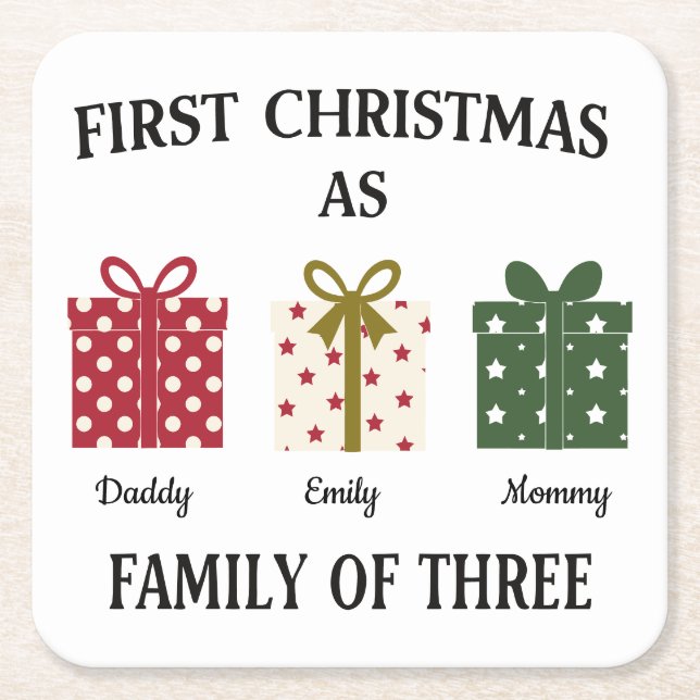 First Christmas as Family of Three Gift Underlägg Papper Kvadrat (Framsidan)