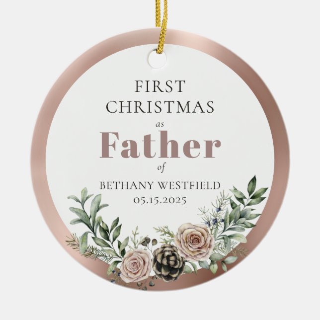 First Christmas as Father Photo Keepsake Julgransprydnad Keramik (Framsidan)