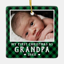 First Christmas as Grandpa Baby Photo Plaid Julgransprydnad Keramik