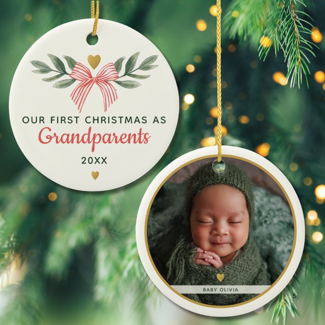 First Christmas As Grandparents Baby Photo Name Julgransprydnad Keramik (Skapare uppladdad)
