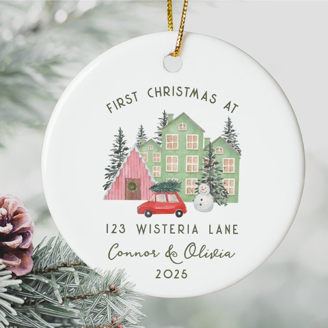 First Christmas at New Home Personalized Address Julgransprydnad Keramik (First Christmas at Personalized Address New Home Ornament Custom Name Year Housewarming House Gift)