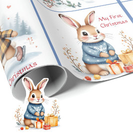 First Christmas Baby Boy's Name Winter Bunnies Presentpapper