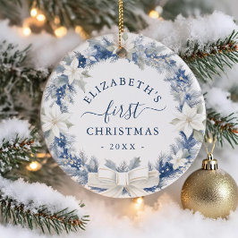 First Christmas Blue Rustic Wreath Julgransprydnad Keramik