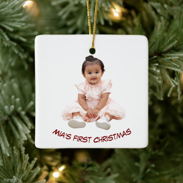 First Christmas Custom Baby Photo Holiday Ornament (Träd)
