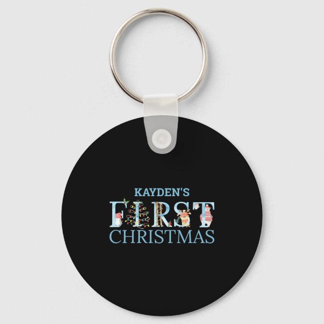First Christmas Cute Animal Letters Boy Name Baby  Nyckelring (Framsida)