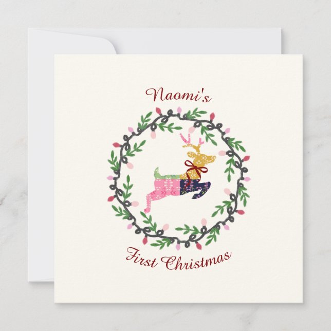 First Christmas Deer with Wreath Customize Card (Framsida)