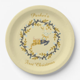 First Christmas Deer with Wreath Soft Yellow 