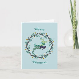 First Christmas Deer with Wreath Teal Folded Card Anteckningskort