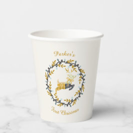 First Christmas Deer with Wreath Yellow Cream