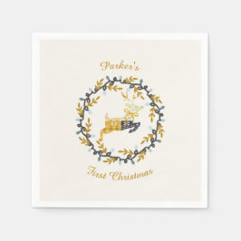 First Christmas Deer with Wreath Yellow Cream Pappersservett