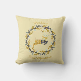 First Christmas Deer with Wreath Yellow  Kudde