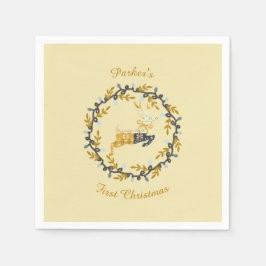 First Christmas Deer with Wreath Yellow  Pappersservett