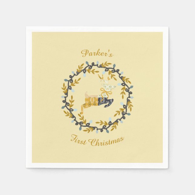First Christmas Deer with Wreath Yellow  Pappersservett (Framsidan)