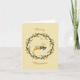 First Christmas Deer & Wreath Yellow Folded Card Anteckningskort