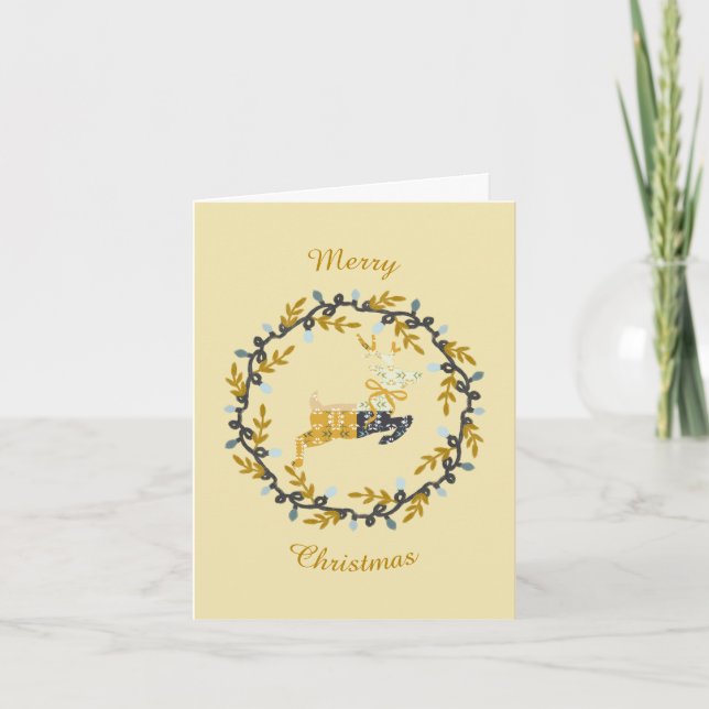 First Christmas Deer & Wreath Yellow Folded Card Anteckningskort (Framsida)