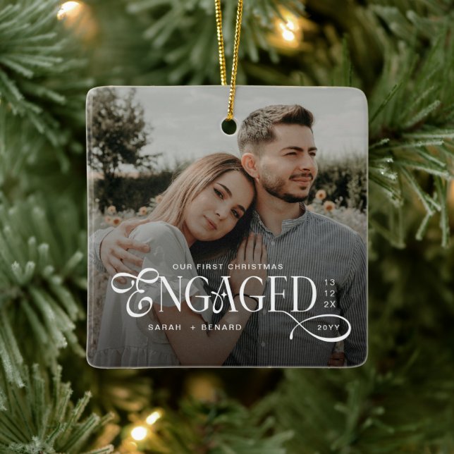 First Christmas Engaged  Chic Couples 2 Photos  Julgransprydnad Keramik (Träd)