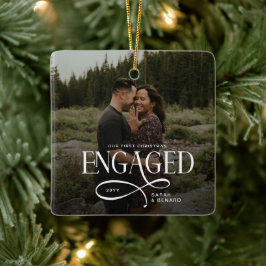 First Christmas Engaged Chic Couples 2 Photos Julgransprydnad Keramik