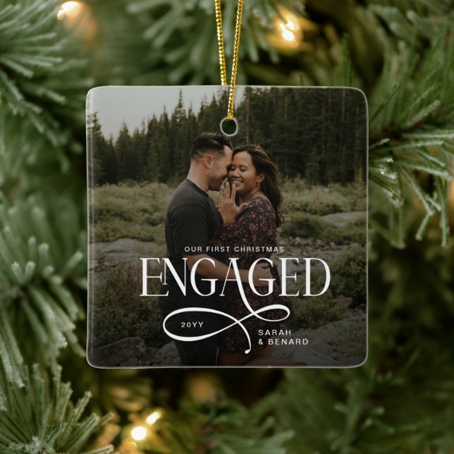 First Christmas Engaged  Chic Couples 2 Photos Julgransprydnad Keramik (Träd)