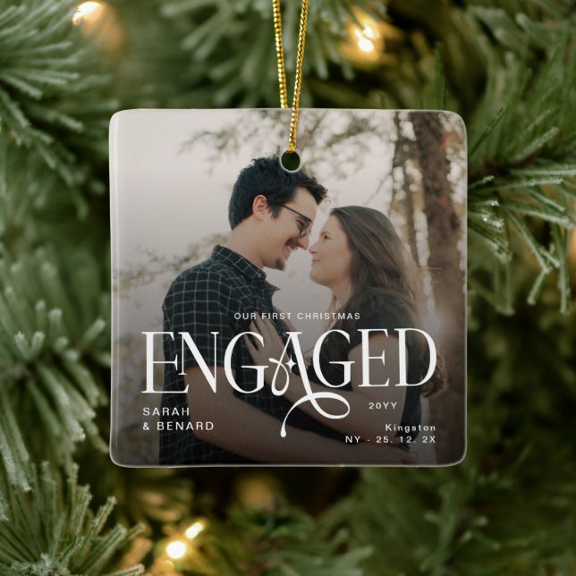 First Christmas Engaged  Chic Couples 2 Photos Julgransprydnad Keramik (Träd)