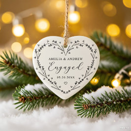 First Christmas Engaged Floral Botanical  Wreath Julgransprydnad Keramik