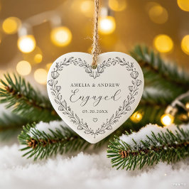 First Christmas Engaged Floral Botanical  Wreath Julgransprydnad Keramik