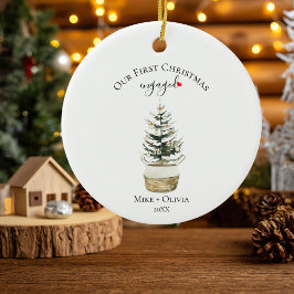 First Christmas Engaged Tree Gold Bows Ball Custom Julgransprydnad Keramik