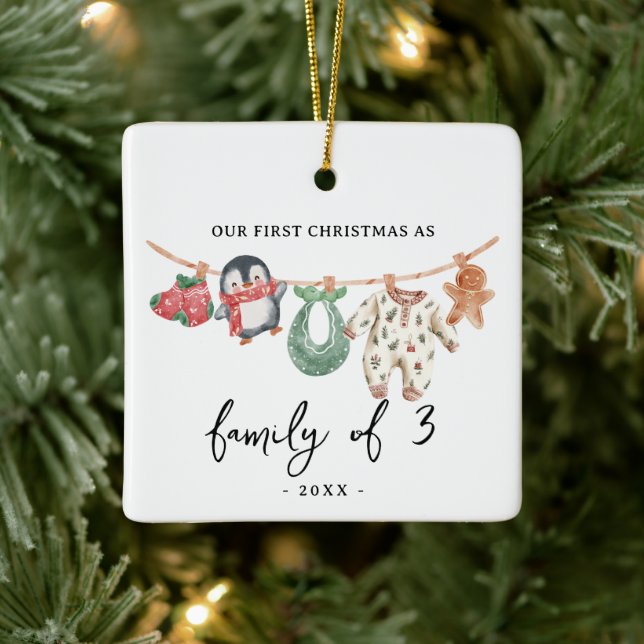 First Christmas Family of 3 with photo cute boho Julgransprydnad Keramik (Träd)