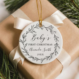 First Christmas Floral Botanical Wreath Julgransprydnad Keramik