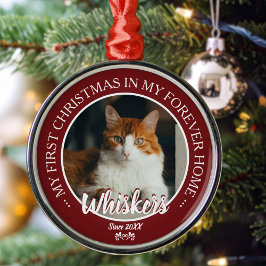 First Christmas Forever Home Cat Photo and Name Julgransprydnad Metall