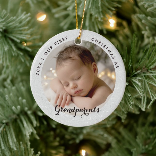 First Christmas Grandparents Modern Script Photo Julgransprydnad Keramik (Träd)
