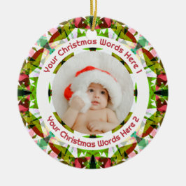 First Christmas Green Pink Photo Baby Keepsake Julgransprydnad Keramik