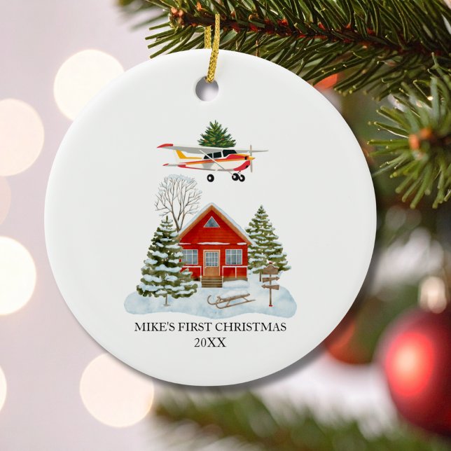 First Christmas Home Cessna Airplane Tree Travel Julgransprydnad Keramik (Skapare uppladdad)