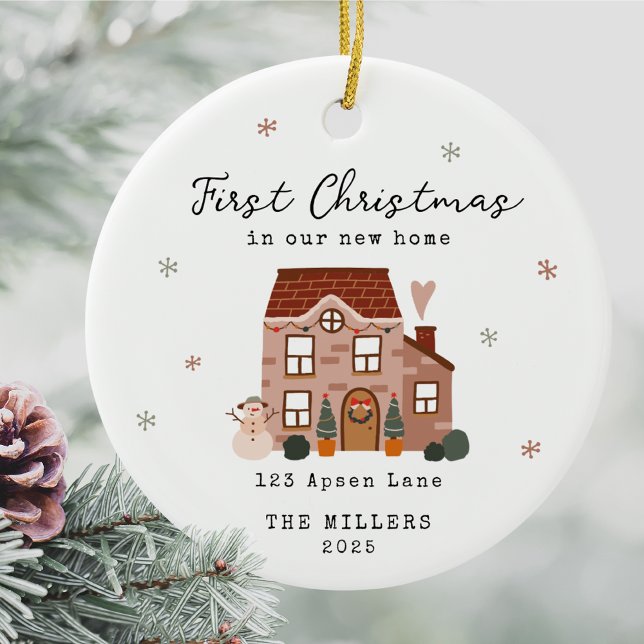 First Christmas In Our New Home Custom Address  Julgransprydnad Keramik (First Christmas in our new home personalized ornament custom address name year housewarming gift)