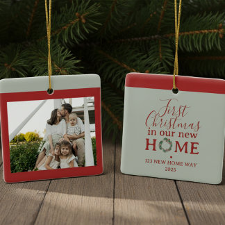 First Christmas In Our New Home Family Photo Julgransprydnad Keramik