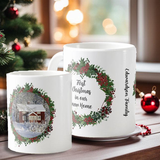 First Christmas in our new home photo family Kaffemugg (Create your own First Christmas in our new home photo family Coffee Mug.)