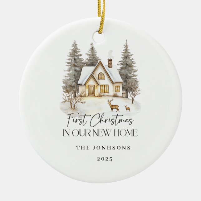 First Christmas in Our New Home Winter View Julgransprydnad Keramik (Framsidan)