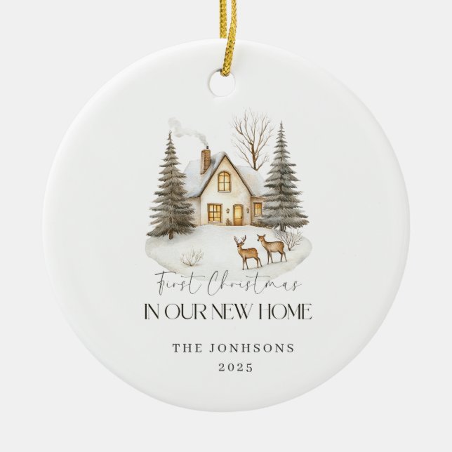 First Christmas in Our New Home Winter View Julgransprydnad Keramik (Framsidan)