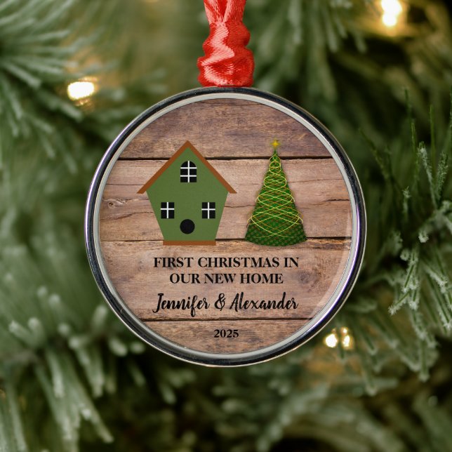 First Christmas in our new Home wood birdhouse Julgransprydnad Metall (Träd)