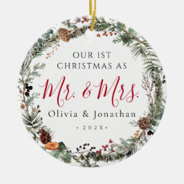 First Christmas Mr. & Mrs. Greenery Wreath Photo Julgransprydnad Keramik