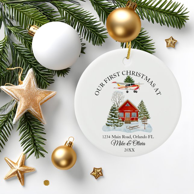 First Christmas New Home Cessna Airplane and Tree Julgransprydnad Keramik (Skapare uppladdad)