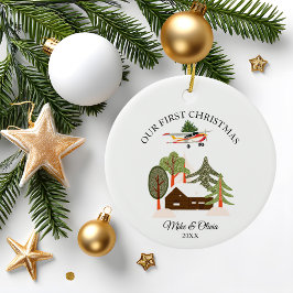 First Christmas New Home Cessna Airplane and Tree Julgransprydnad Keramik