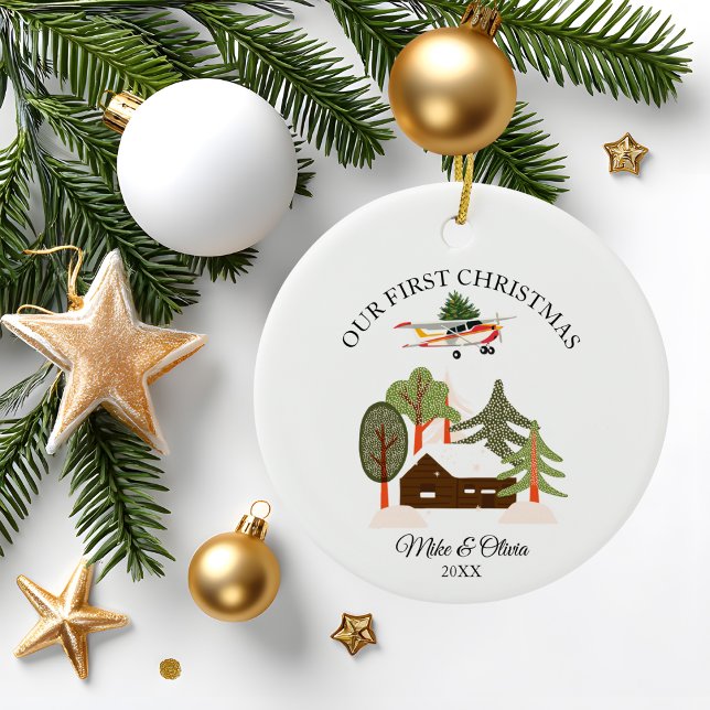 First Christmas New Home Cessna Airplane and Tree Julgransprydnad Keramik (Skapare uppladdad)