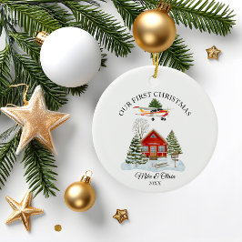 First Christmas New Home Cessna Airplane and Tree Julgransprydnad Keramik