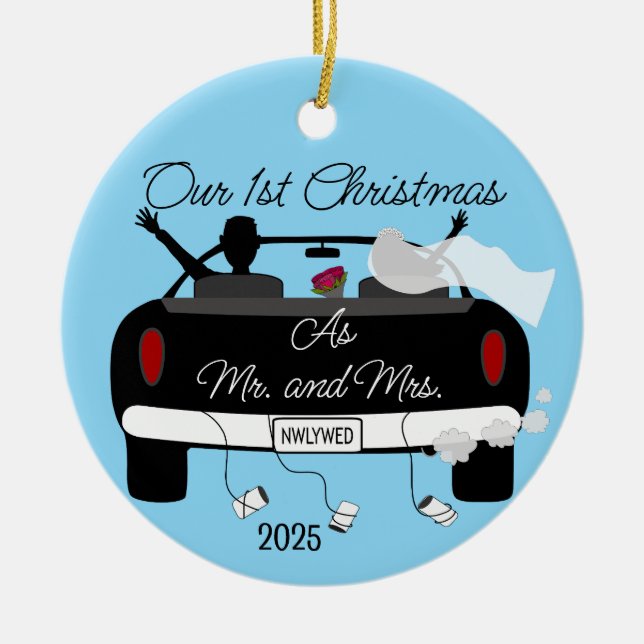 First Christmas Newlyweds Julgransprydnad Keramik (Framsidan)