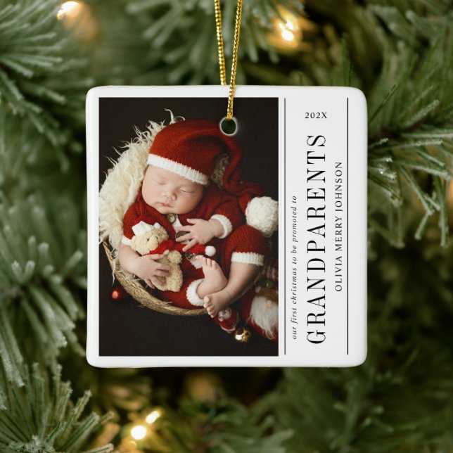 First Christmas Promoted Grandparents Daddy Photo Julgransprydnad Keramik (Träd)