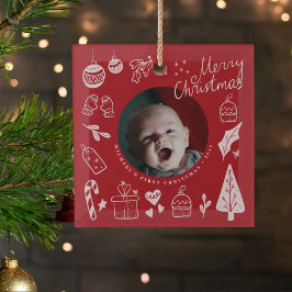 First Christmas Red Cute Hand Drawn Doodles Julgransdekoration