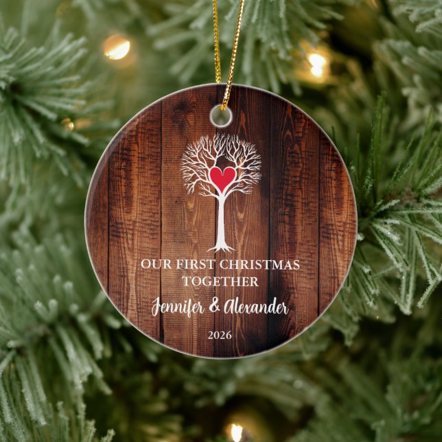 First Christmas together love tree wood photo Julgransprydnad Keramik (Träd)