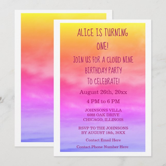 First Cloud Nine Flick kalas 1:a Rosa Art Inbjudningar (Fram/baksida)