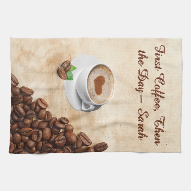 First Coffee, Then the Day – Sarah Kitchen Towel Kökshandduk (Horisontell)