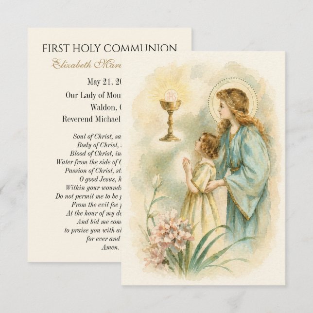 First Communion Angel Eucharist Remembrance Meddelande (Fram/baksida)